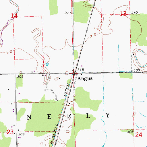 Topographic Map of Angus, MO