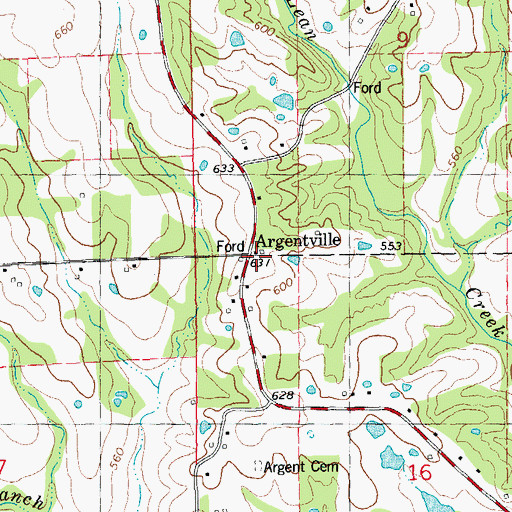 Topographic Map of Argentville, MO