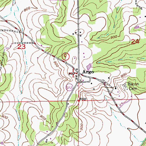 Topographic Map of Argo, MO