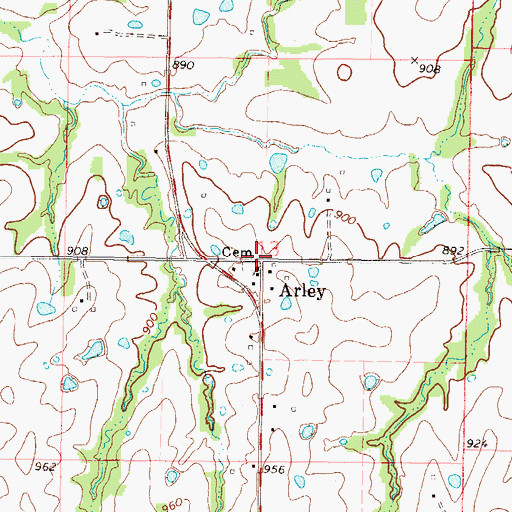 Topographic Map of Arley, MO