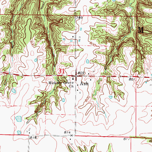 Topographic Map of Ash, MO