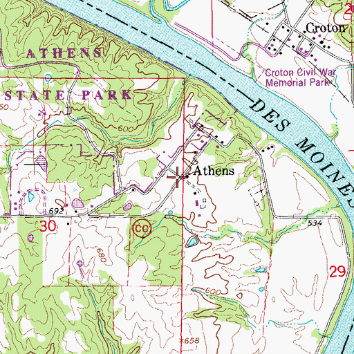 Topographic Map of Athens, MO