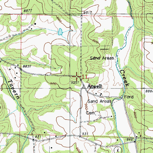 Topographic Map of Atwell, MO