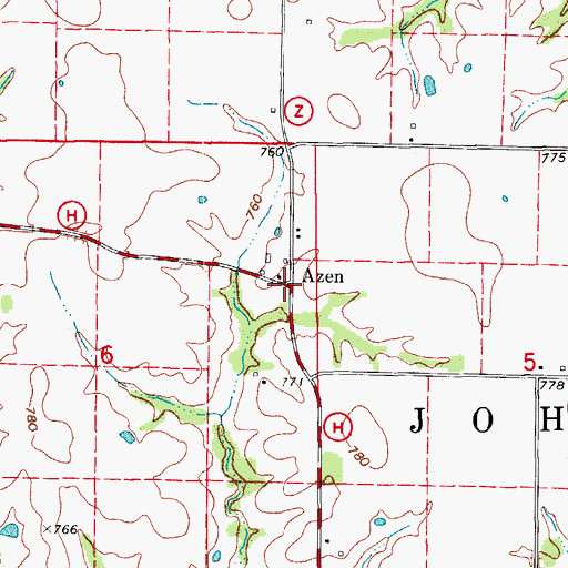 Topographic Map of Azen, MO