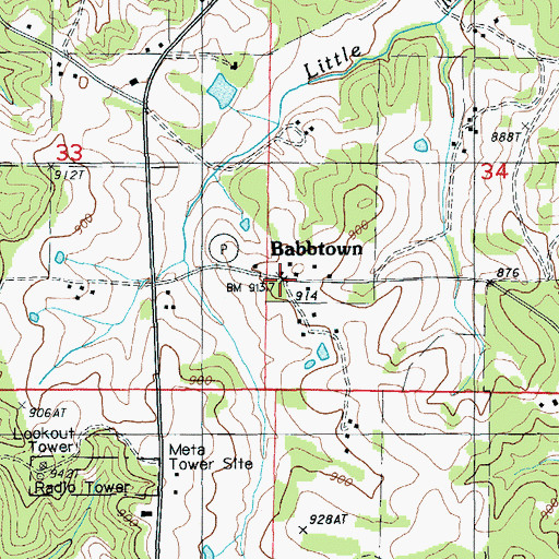 Topographic Map of Babbtown, MO