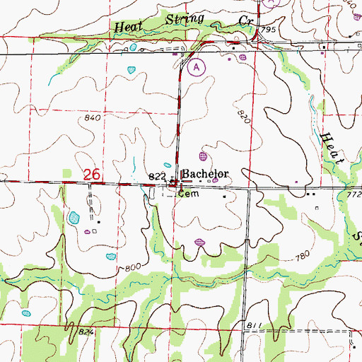 Topographic Map of Bachelor, MO