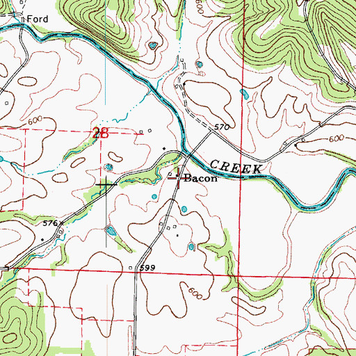 Topographic Map of Bacon, MO