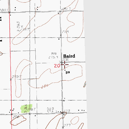 Topographic Map of Baird, MO