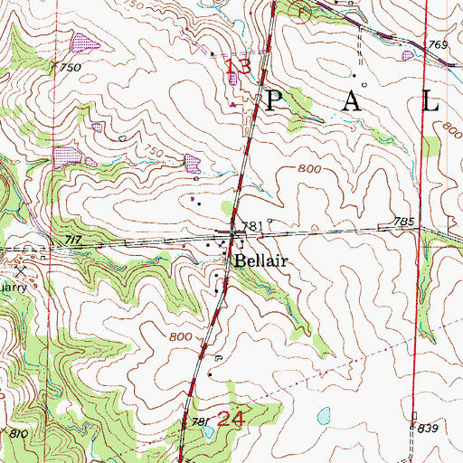 Topographic Map of Bellair, MO