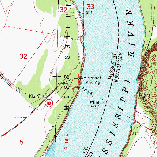 Topographic Map of Belmont Landing, MO
