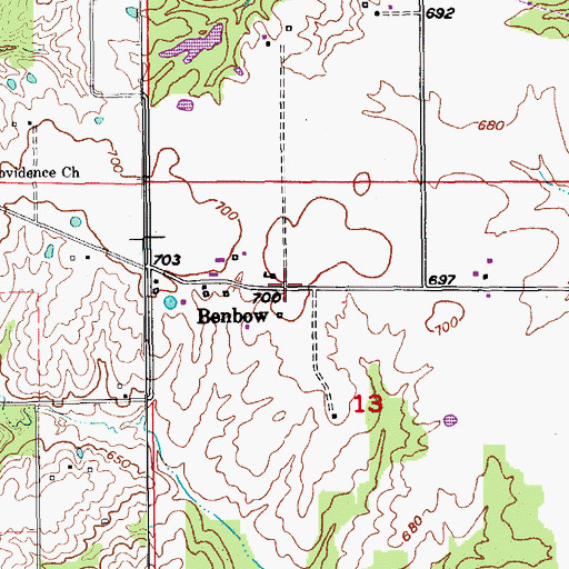 Topographic Map of Benbow, MO