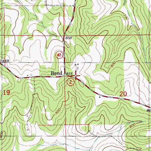 Topographic Map of Bend, MO