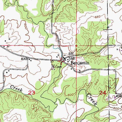 Topographic Map of Benjamin, MO