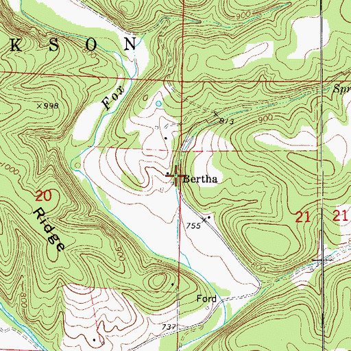 Topographic Map of Bertha, MO