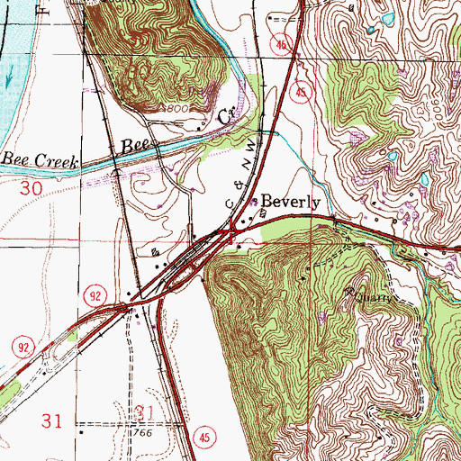 Topographic Map of Beverly, MO