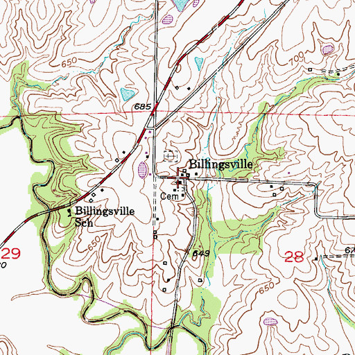 Topographic Map of Billingsville, MO
