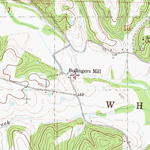 Topographic Map of Bollinger Mill, MO