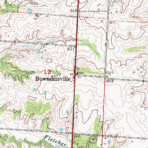 Topographic Map of Bowmansville, MO