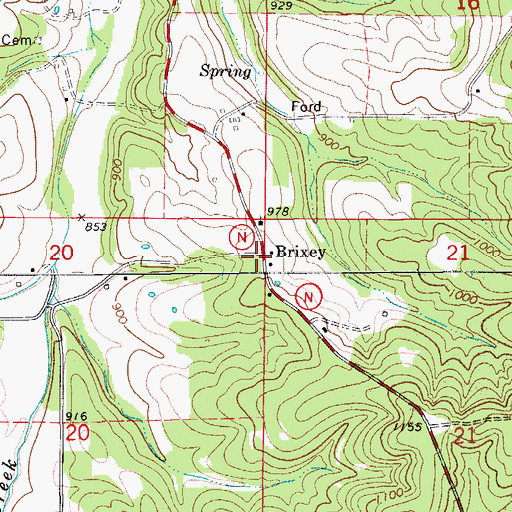 Topographic Map of Brixey, MO