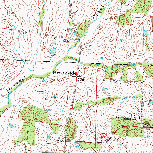Topographic Map of Brookside, MO