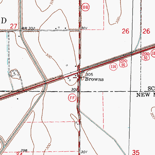 Topographic Map of Browns, MO