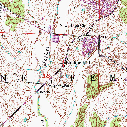 Topographic Map of Bunker Hill, MO