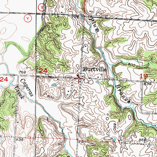 Topographic Map of Burtville, MO