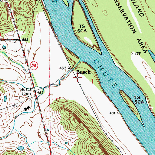 Topographic Map of Busch, MO