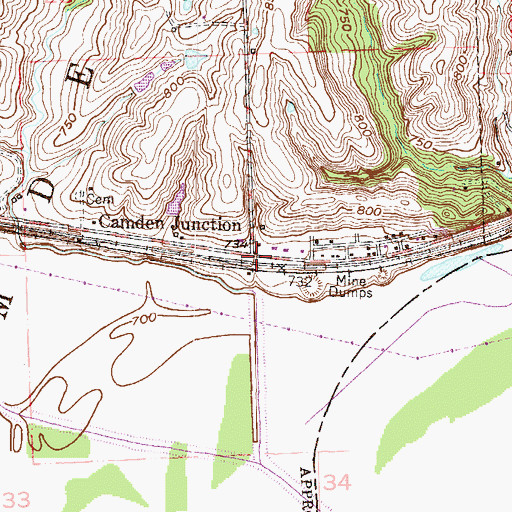 Topographic Map of Camden Junction, MO