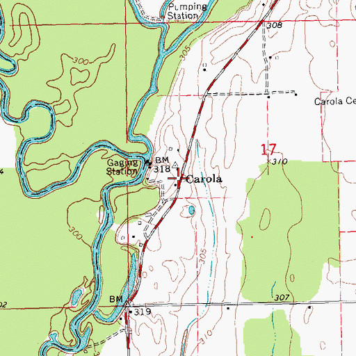 Topographic Map of Carola, MO