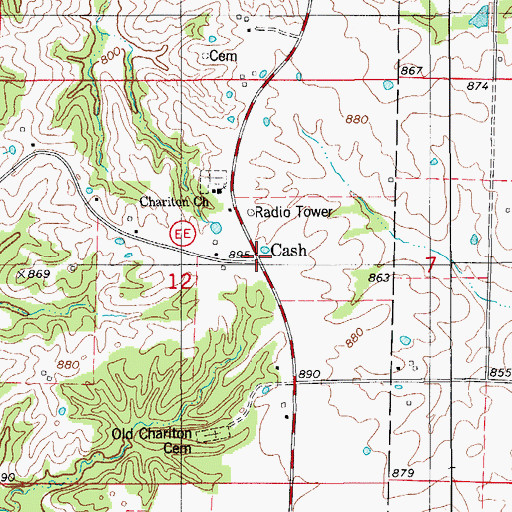 Topographic Map of Cash, MO