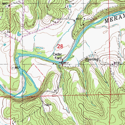 Topographic Map of Cedar Ford, MO