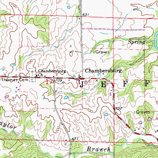 Topographic Map of Chambersburg, MO