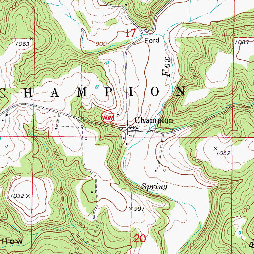 Topographic Map of Champion, MO