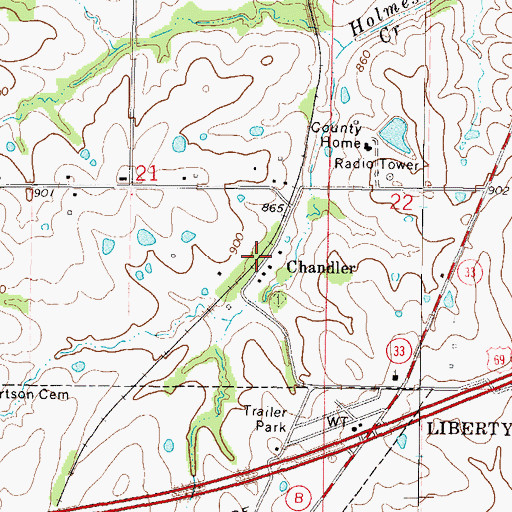 Topographic Map of Chandler, MO