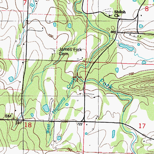 Topographic Map of West Harmony Creek, AR