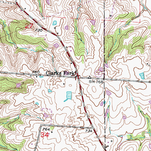 Topographic Map of Clarks Fork, MO