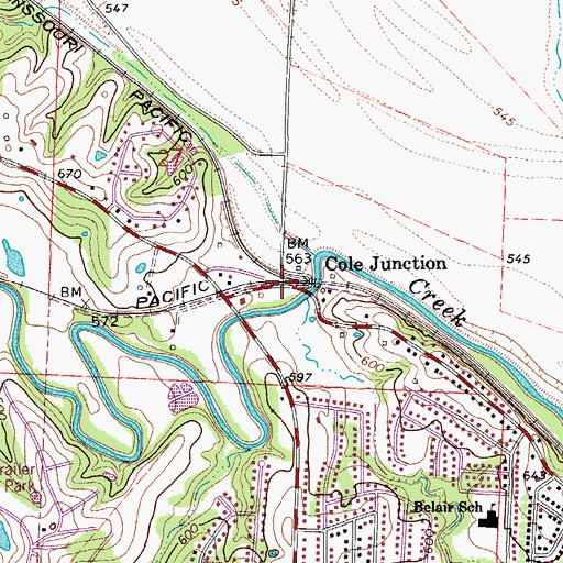 Topographic Map of Cole Junction, MO