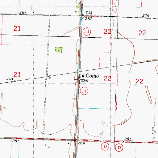 Topographic Map of Como, MO
