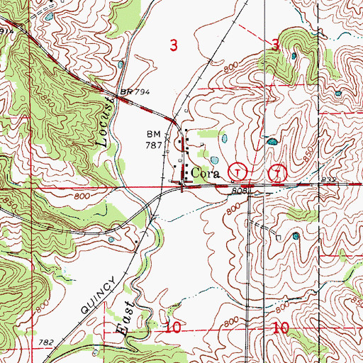 Topographic Map of Cora, MO
