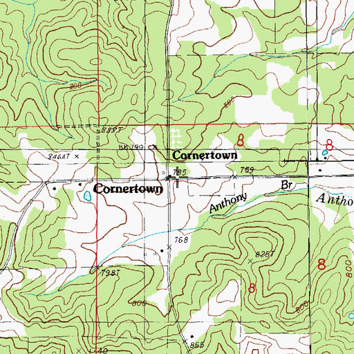Topographic Map of Cornertown, MO