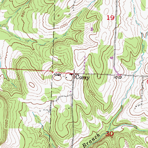 Topographic Map of Corry, MO
