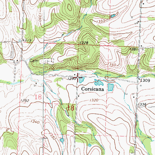 Topographic Map of Corsicana, MO