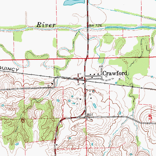 Topographic Map of Crawford, MO