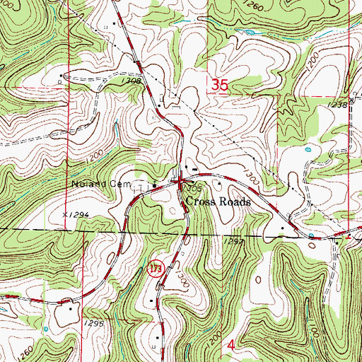 Topographic Map of Cross Roads, MO