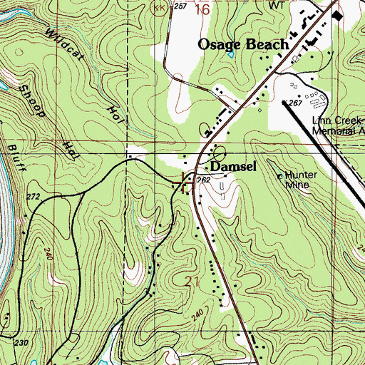 Topographic Map of Damsel, MO