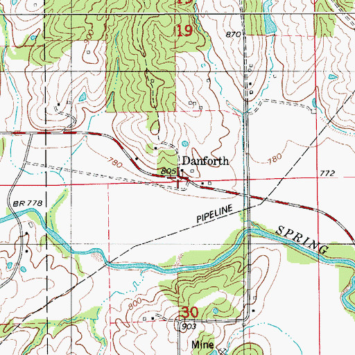 Topographic Map of Danforth, MO