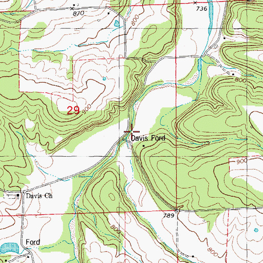 Topographic Map of Davis Ford, MO