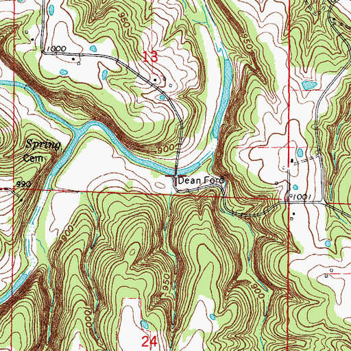 Topographic Map of Dean Ford, MO