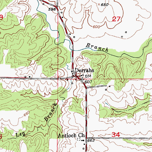 Topographic Map of Derrahs, MO